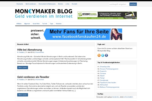 moneymakerblog.de site used Wp-clearv2.0