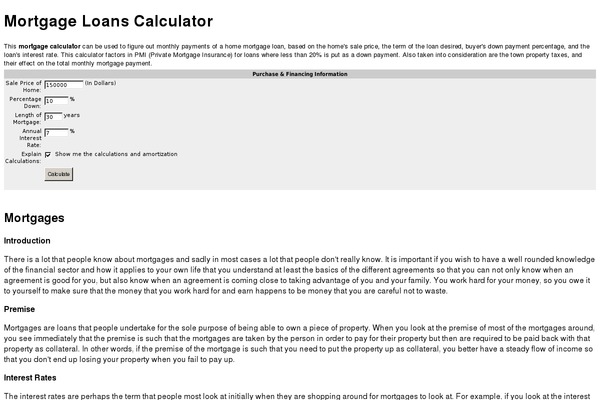 mortgageloanscalculator.org site used Quietly Simple