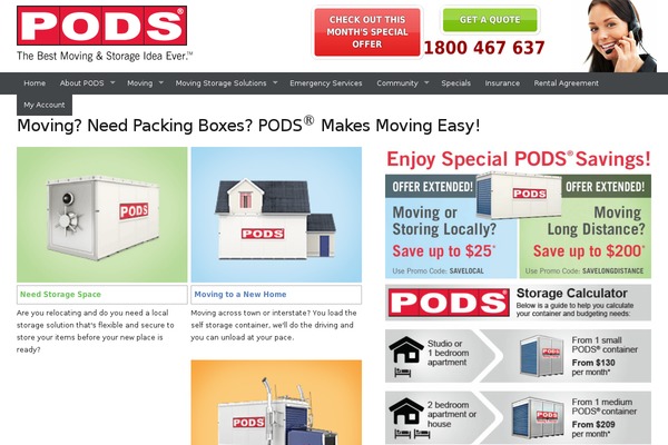 movingpods.com.au site used Pods