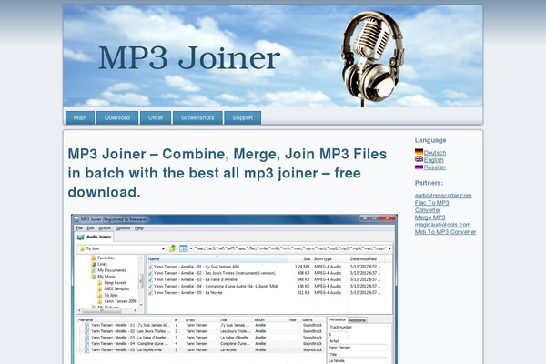 mp3joiner.org site used Wp8