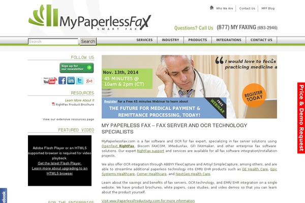 mypaperlessfax.com site used Rightfax