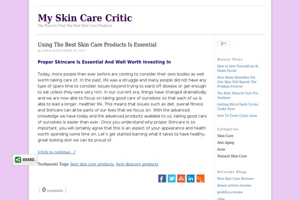 myskincarecritic.com site used Thesis 1.8.5