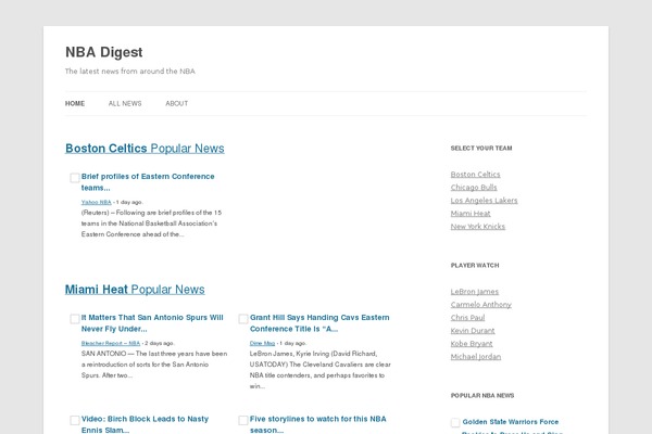 nbadigest.com site used Wp News Aggregator