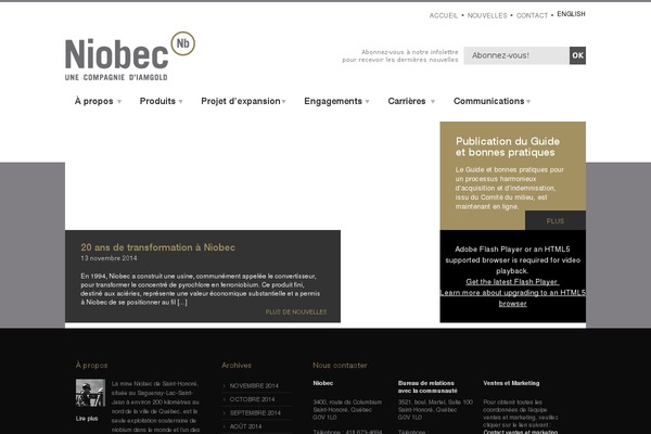 niobec.com site used Vertigo