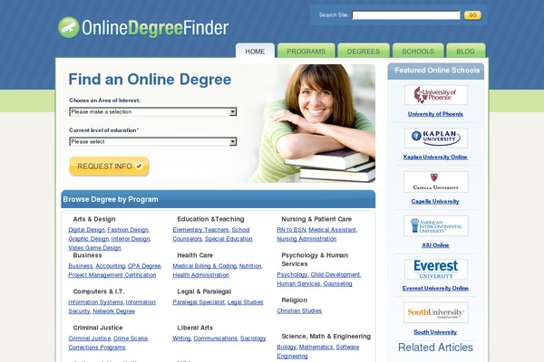 onlinedegreefinder.com site used Finder