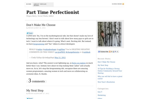 parttimeperfectionist.com site used Thesis2