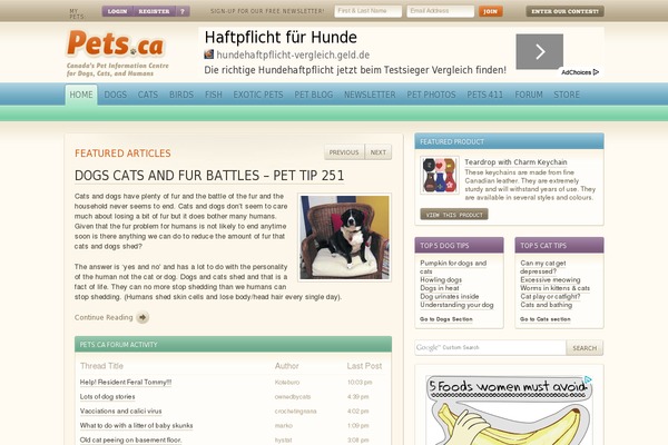pets.ca site used Pets