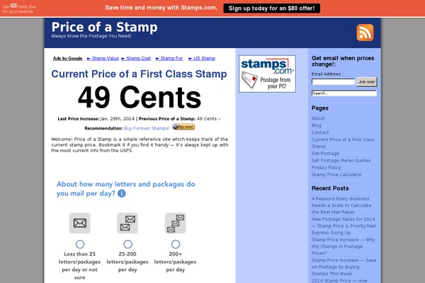 priceofastamp.com site used Prosense Blue