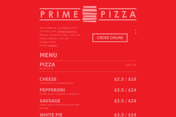 primepizza.la site used The One Pager