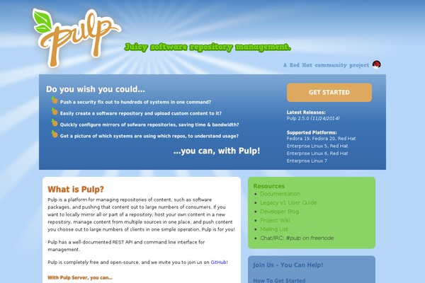 pulpproject.org site used Pulp