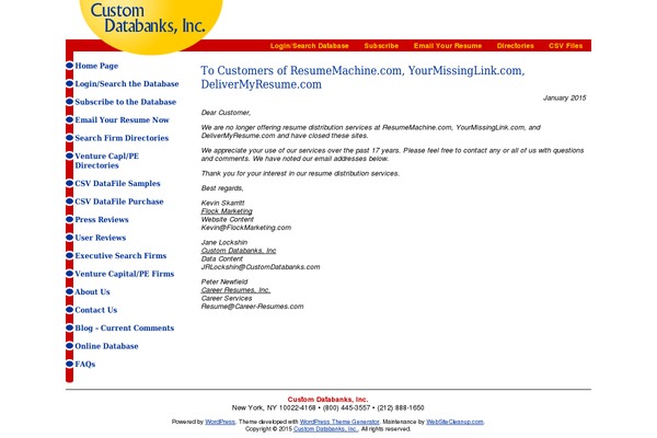 resumemachine.com site used Custom-databanks