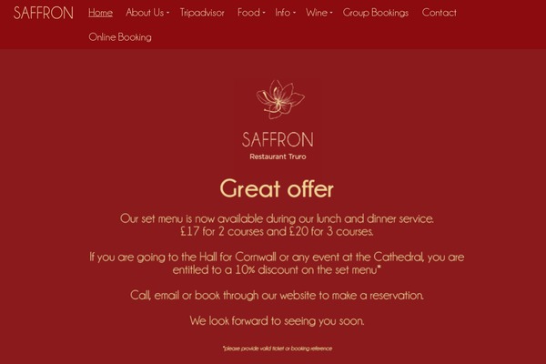 saffronrestauranttruro.co.uk site used Saffron