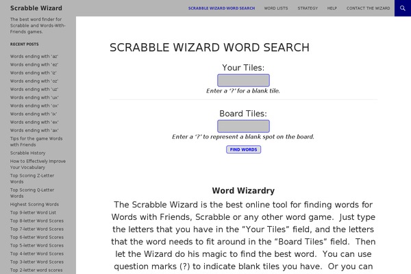 scrabblewizard.com site used Scrabble