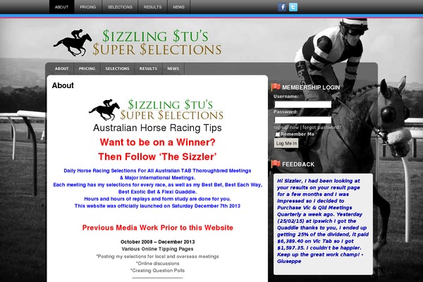 sizzlingstussuperselections.com.au site used Horseracing