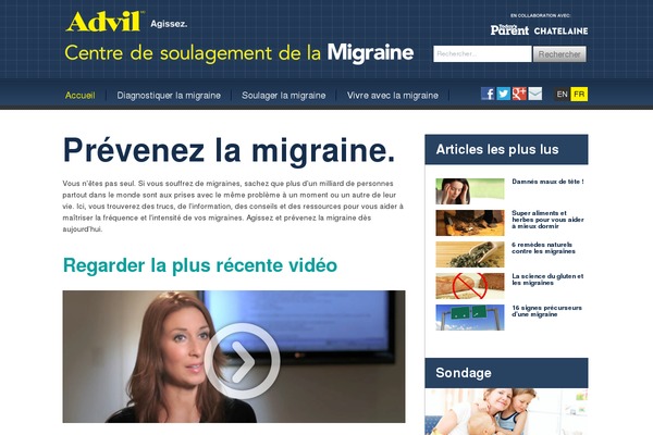 soulagementdelamigraine.ca site used Advil2013