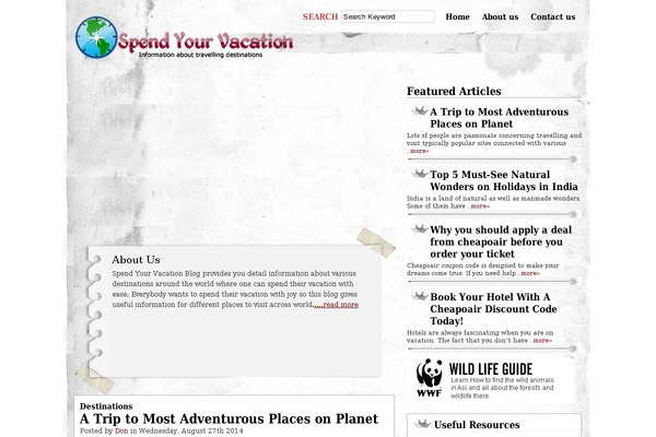 spendyourvacation.com site used Travelgrunge