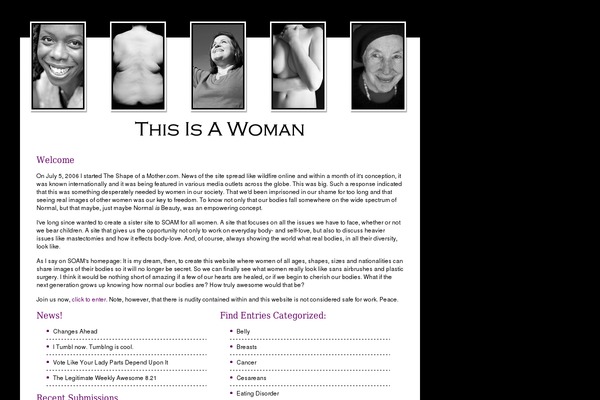 thisisawoman.com site used Theshapeofamother