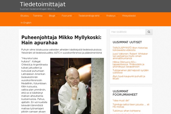 tiedetoimittajat.fi site used Tiedetoimittajat