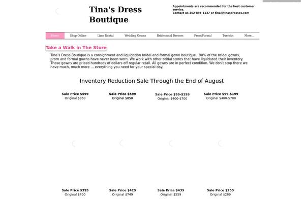 tinasdresses.com site used E2w-themes-business-advantage