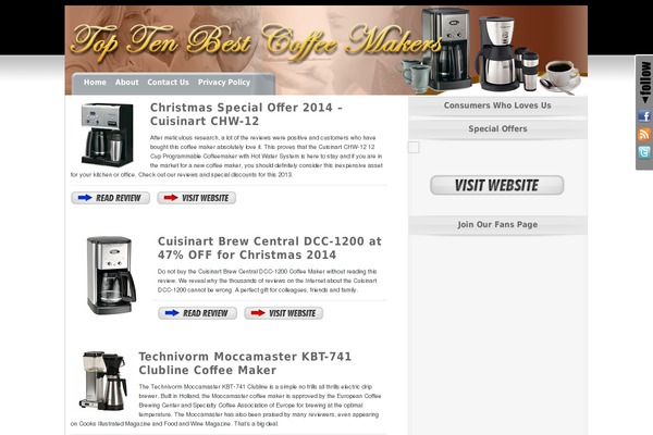 toptenbestcoffeemakers.com site used Guitarreviewtheme