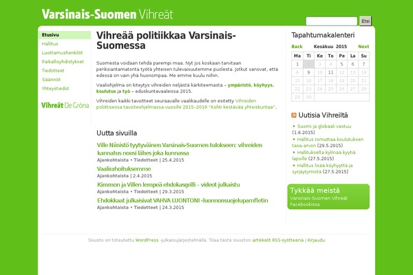 varsinaissuomenvihreat.fi site used Vihreat-uusi