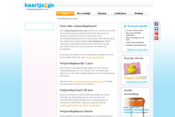 verjaardagskaarten.com site used Landingpage