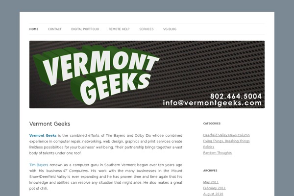 vermontgeeks.com site used Twentytwelve-child