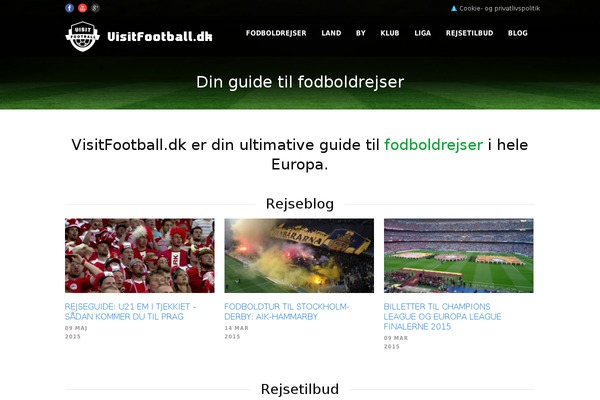 visitfootball.dk site used Tour Package