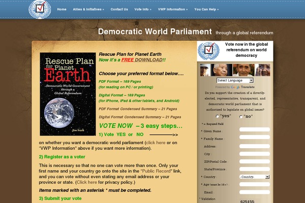 voteworldparliament.org site used eBusiness