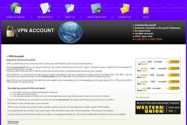vpn-account.com site used HTML5 Blank