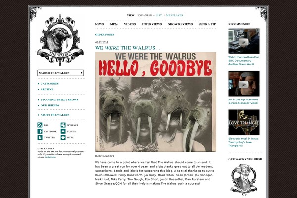 walrusmusicblog.com site used Walrus