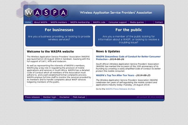 waspa.org.za site used Bootstrap-waspa