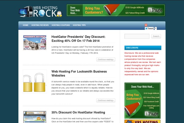 webhostingrock.com site used BlogArise