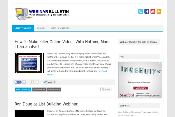 webinarbulletin.com site used Iconic One Pro